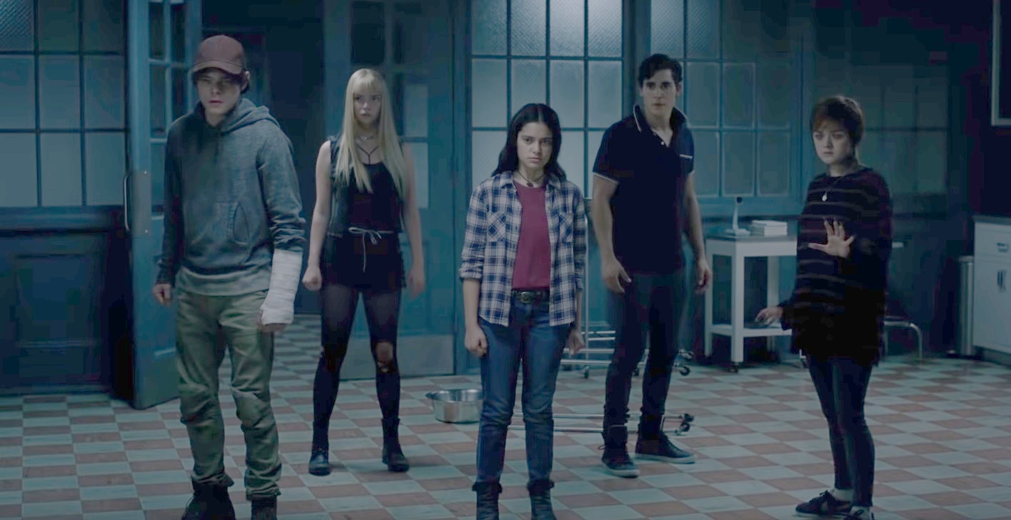 The New Mutants cast, including Blu Hunt as Dani Moonstar (centre) and Maisie Williams as Wolfsbane (far right)