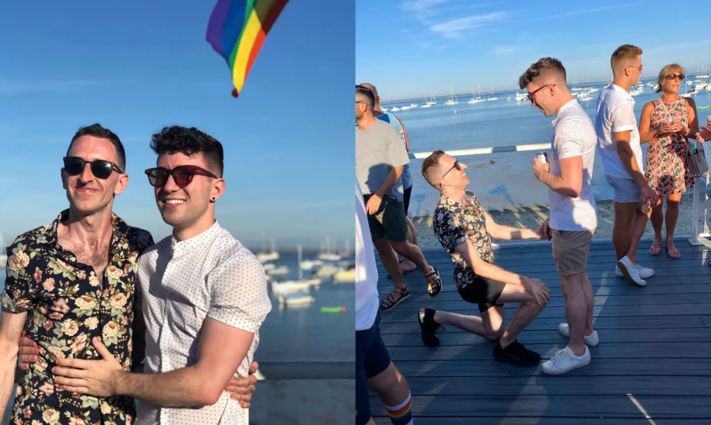 Mitch (L) proposed to his partner, Brian, at the Tea Dance in Provincetown in the summer of 2019. (Mitch Chase)