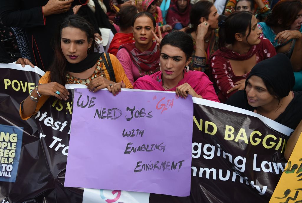 Transgender people protest in Pakistan in 2019, prior to the lockdown, demanding an end to discrimination