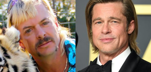 One of these guys is Brad Pitt and the other is Joe Exotic. But which one? We honestly cannot tell. Help! (Netflix Steve Granitz/WireImage via Getty Images)