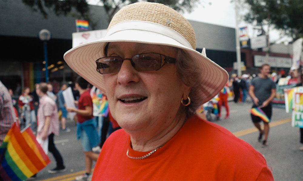 Karen Mason attending a Pride event with PFLAG.
