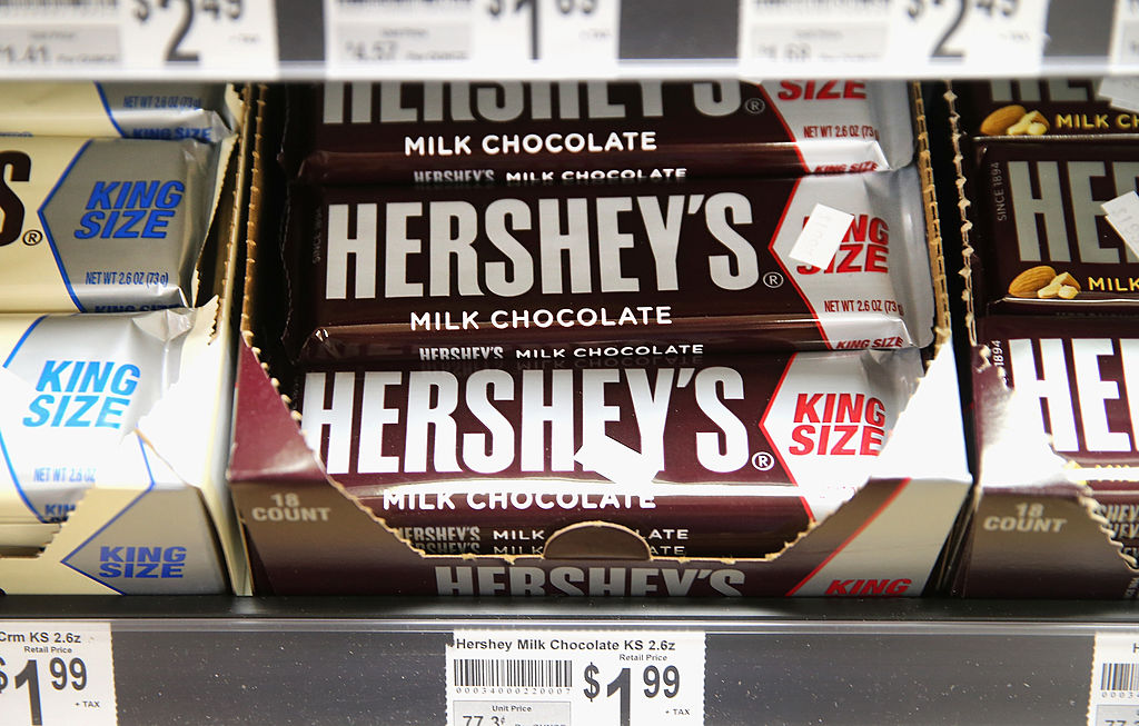 Hershey Company chocolate bars are offered for sale