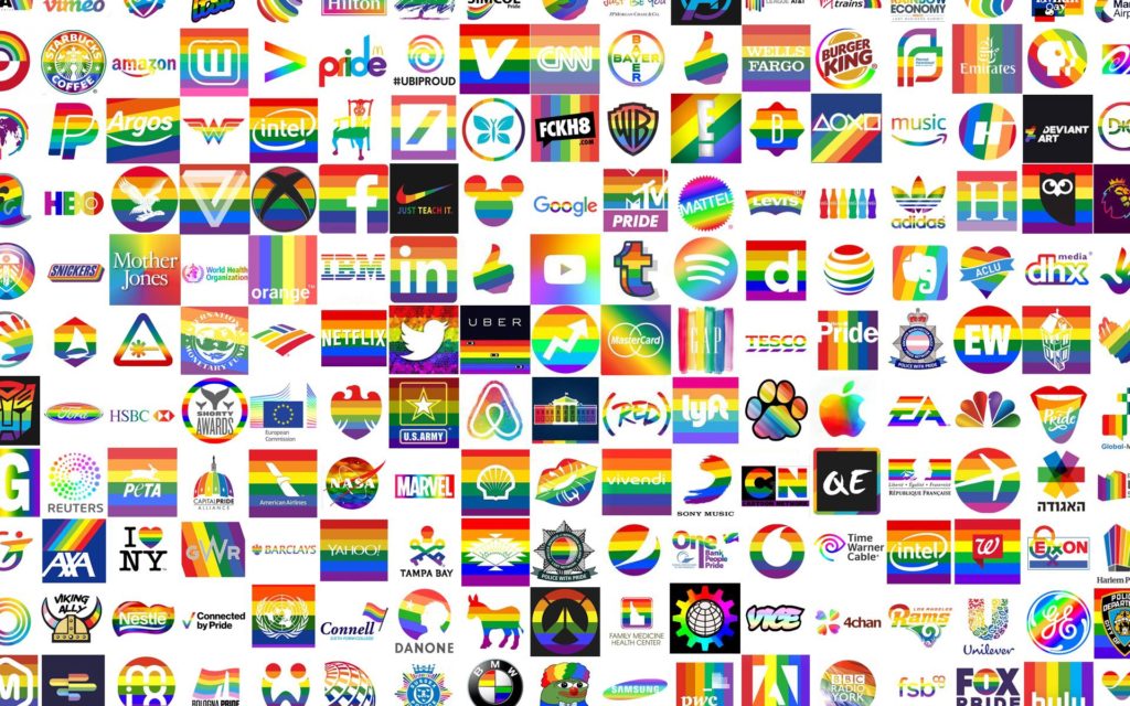 A collage created by an "Operation Pridefall" organiser of companies to boycott. Members aim to snarl the brand's social media with vile, homophobic messages and memes. (4chan)