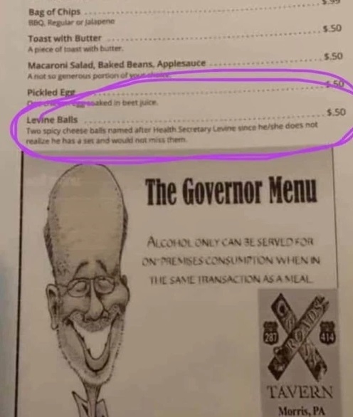 The menu item targeted the trans health official
