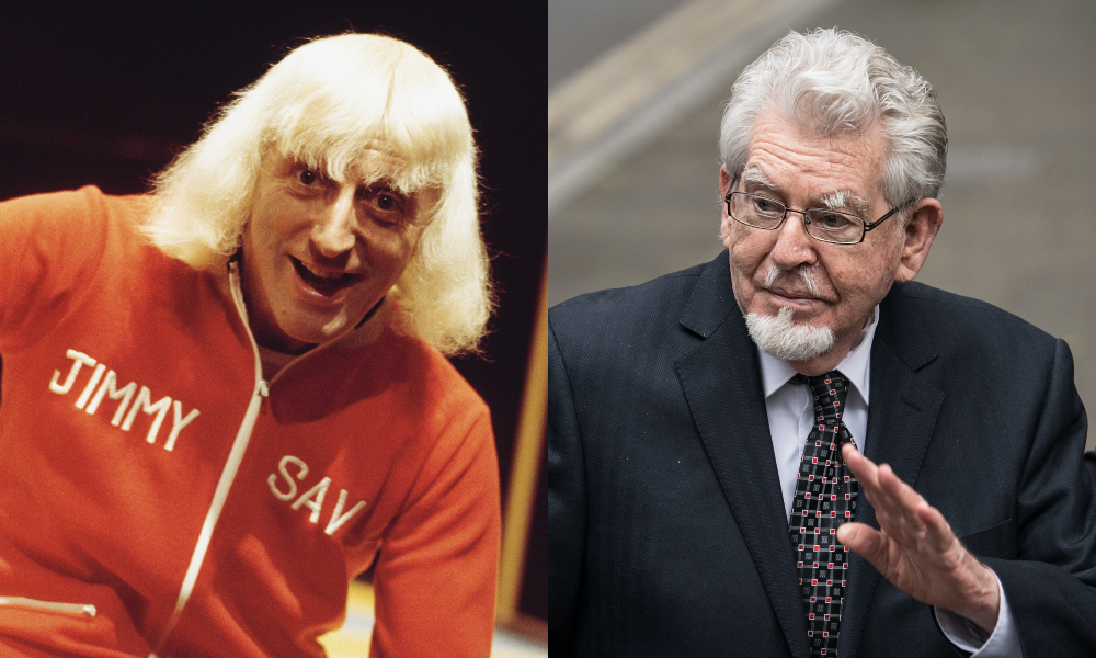 Jimmy Savile (L) and Rolf Harris. (Michael Putland/Getty Images/Carl Court/Getty Images)