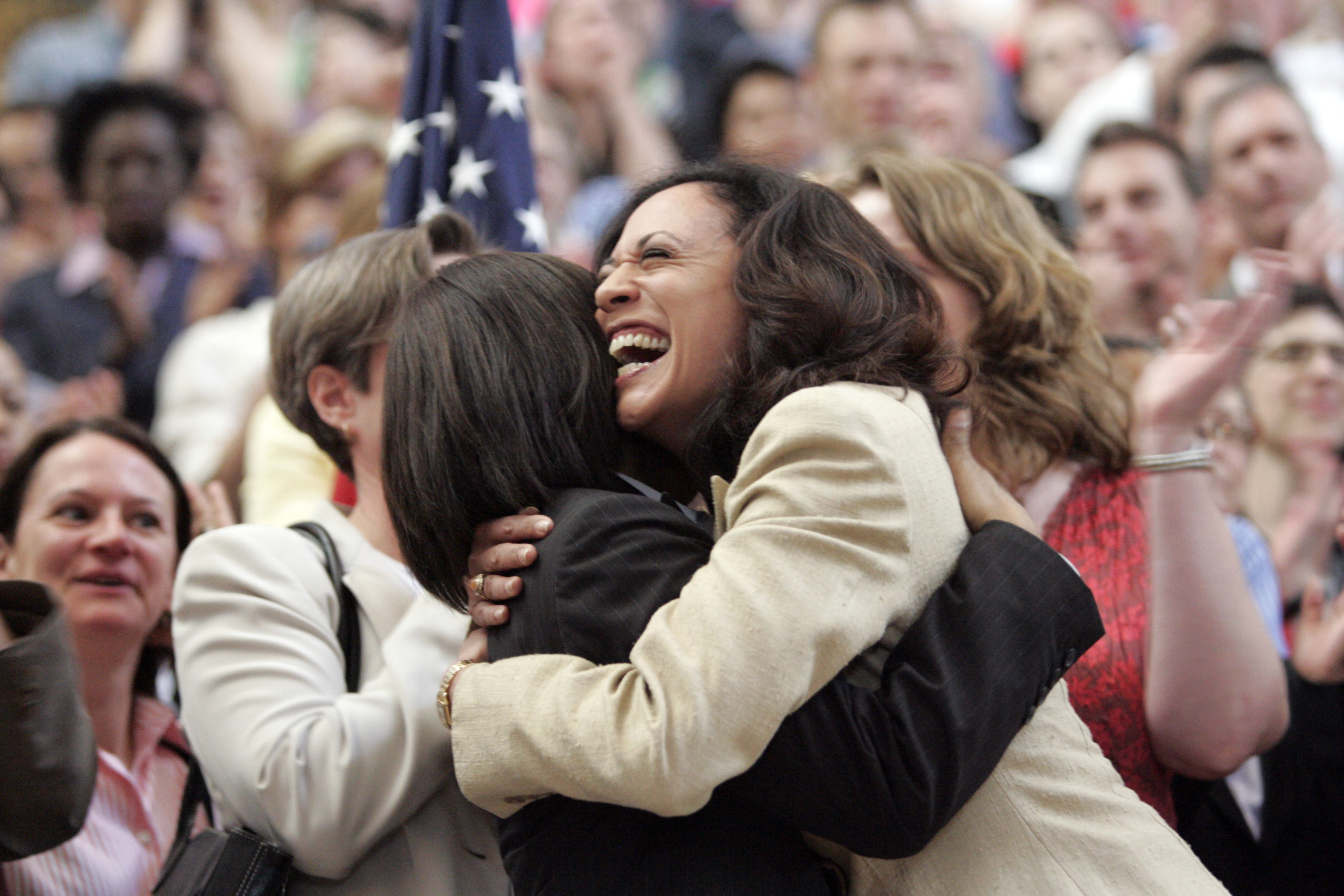 ACLU Executive Director for Northern California Maya Harris and San Francisco District Attorney Kamala Harris, celebrate a ruling in favour of equal marriage