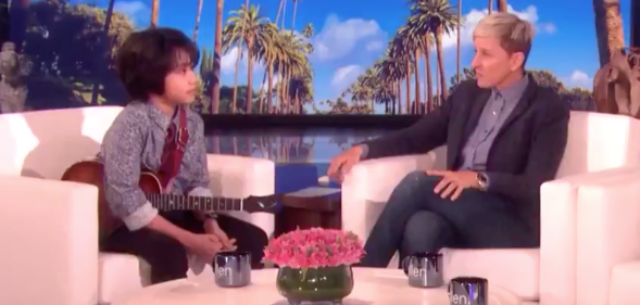 Feng E (L) speaks to Ellen DeGeneres (C). (Screen capture via Twitter)