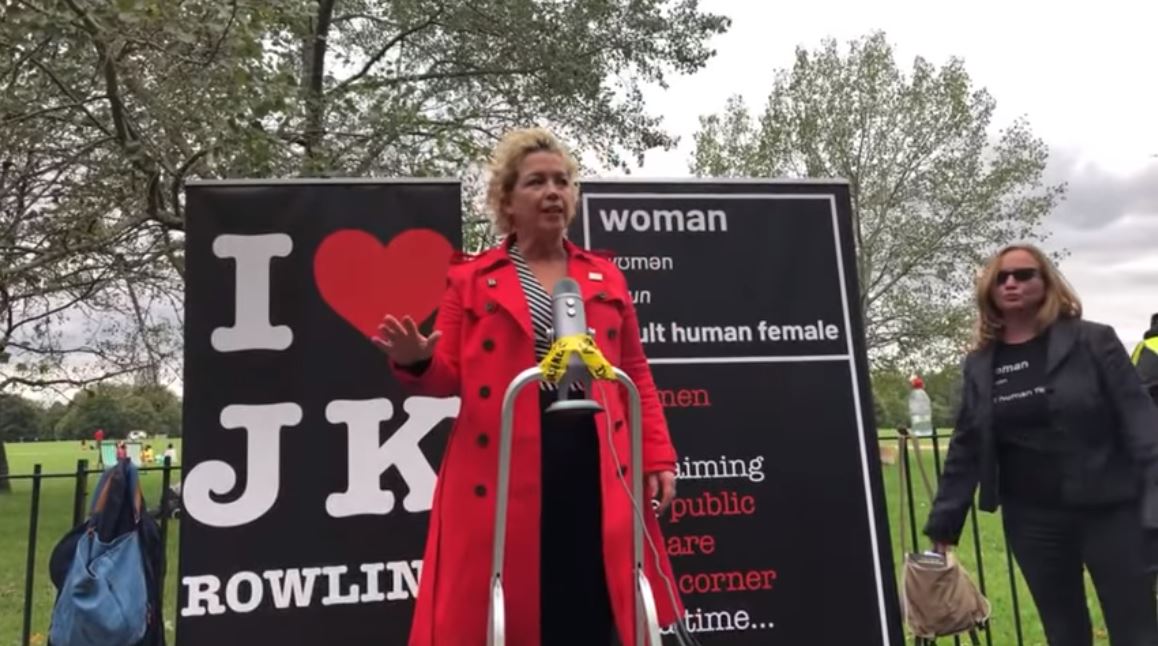 Kellie-Jay Keen-Minshull, known online as Posie Parker, argued with Black Lives Matter protesters after speaking under an 'I heart JK Rowling' banner