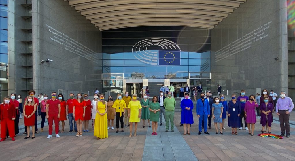 MEPs dressed in the colours of the rainbow flags have urged the EU to take action to investigate fomenting of anti-LGBT extremism in Poland.