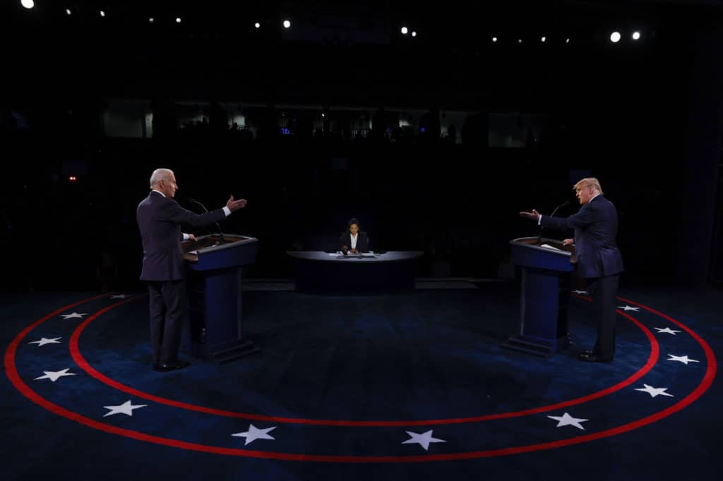 Joe Joe Biden and Donald Trump sparred over Black Lives Matter during the final debate before the election. (Jim Bourg-Pool/Getty Images) and Donald Trump's final sparring match saw LGBT+ rights once agains not spoken about. They haven't since 2008, a top monitoring group warns. (Jim Bourg-Pool/Getty Images)