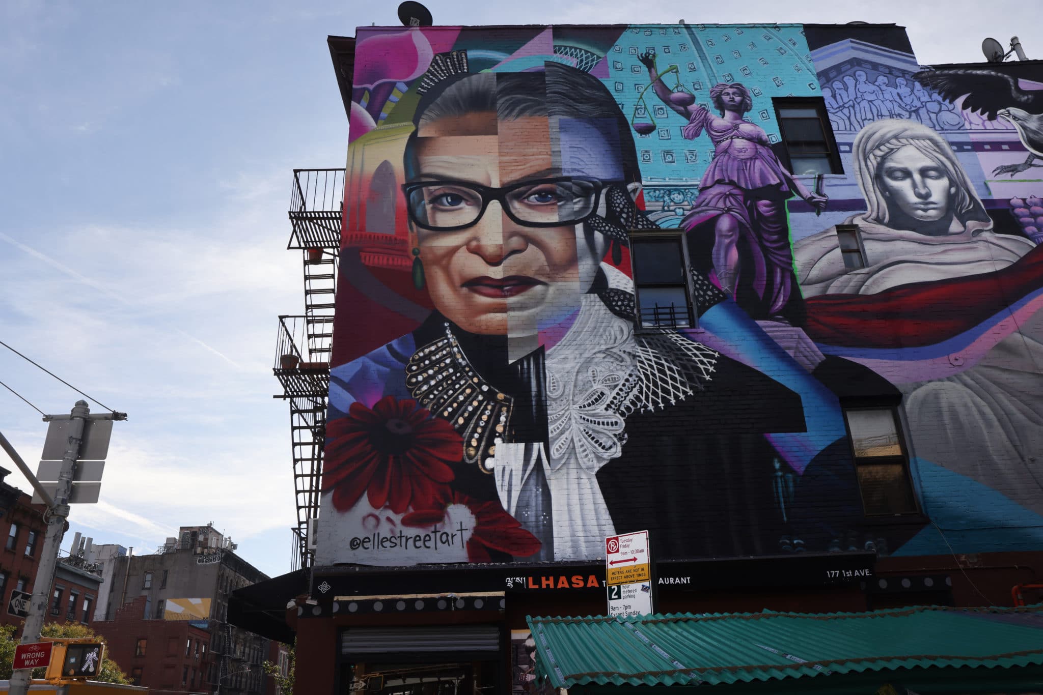 A mural of the late Supreme Court Justice Ruth Bader Ginsburg stands in Manhattan’s East Village in New York City. 