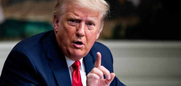 President Donald Trump speaks in the Diplomatic Room of the White House on November 26, 2020