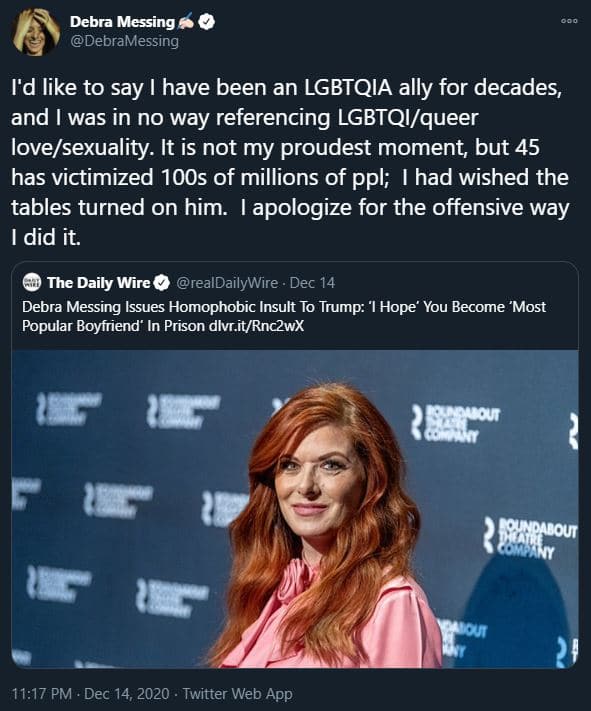 Debra Messing made clear she is not homophobic in response to the right-wing outlet