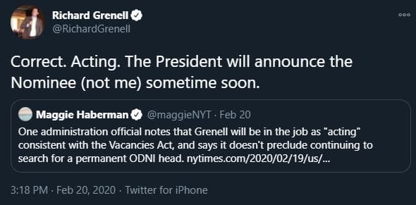 Richard Grenell understood the difference between an interim and full-time appointment in February, before mysteriously forgetting it
