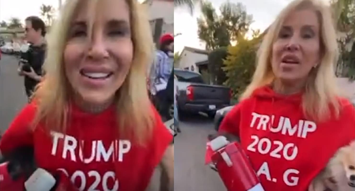 Capitol attack: An anti-lockdown protester wearing a 'Trump 2020' shirt was filmed spewing homophobic slurs at a rally in Los Angeles.