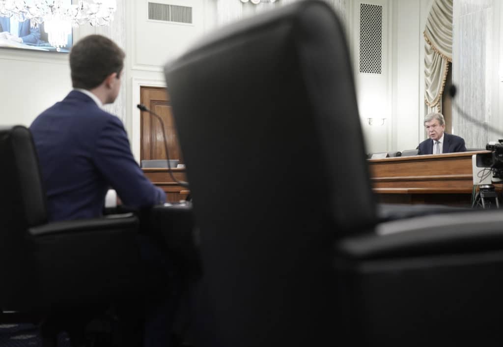 Senator Roy Blunt speaks during a Senate Commerce, Science, and Transportation committee hearing to examine the nomination of Pete Buttigieg to be Secretary of Transportation