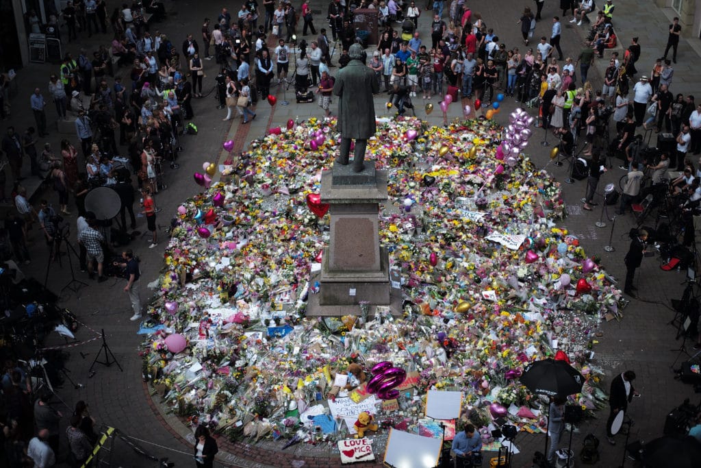 The carpet of floral tributes to the victims and injured of the Manchester Arena bombing