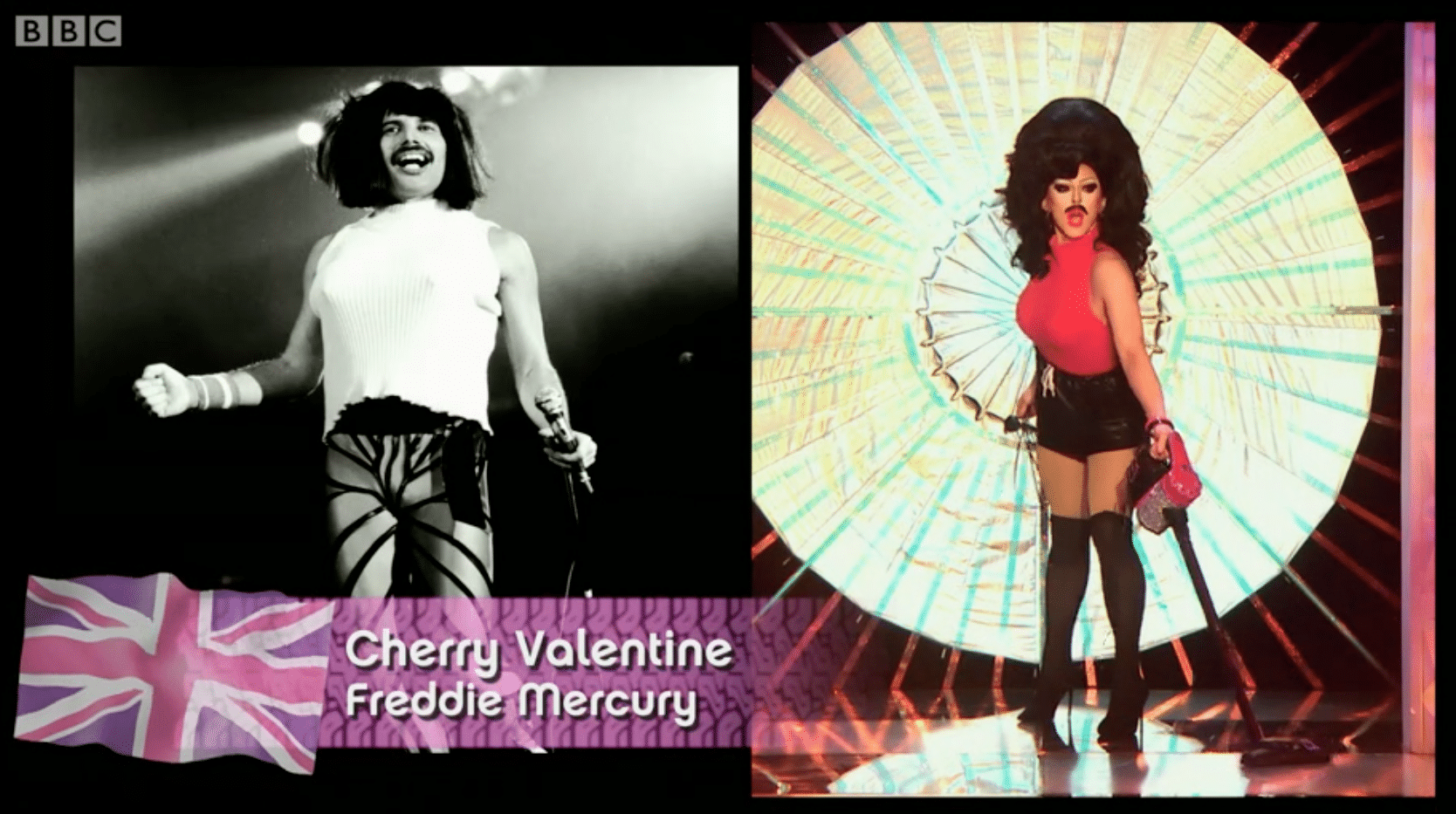Cherry Valentine as Freddie Mercury, Drag Race UK, BBC