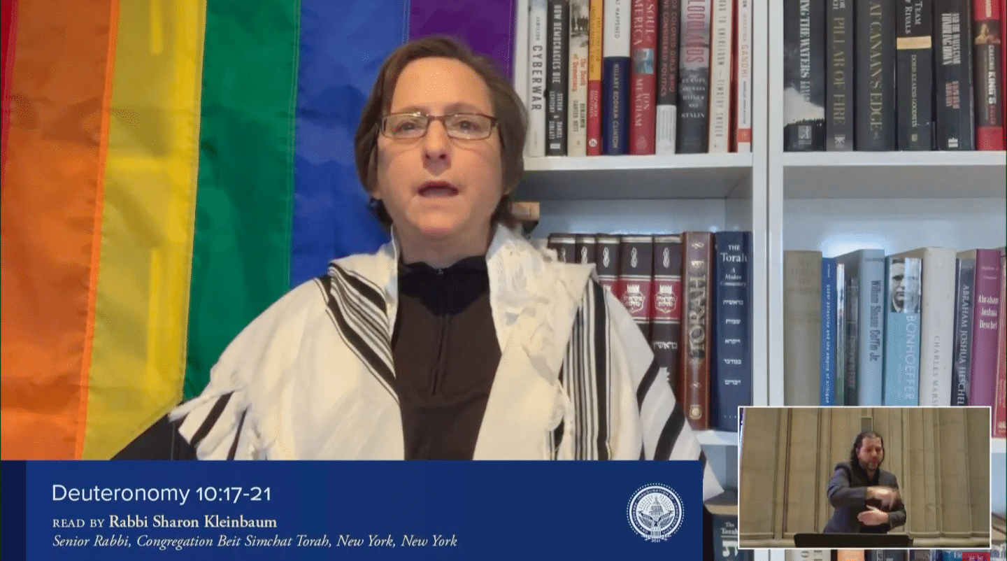 Lesbian Rabbi Sharon Kleinbaum, of Congregation Beit Simchat Torah, speaks at the virtual inaugural prayer service