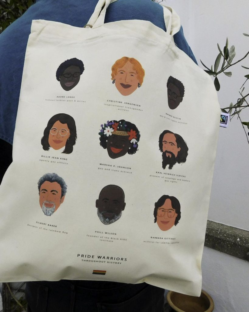 This tote bag features pride warriors throughout history