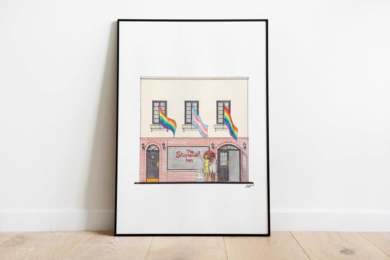 A print of The Stonewall Inn featuring Marsha P. Johnson and Sylvia Rivera