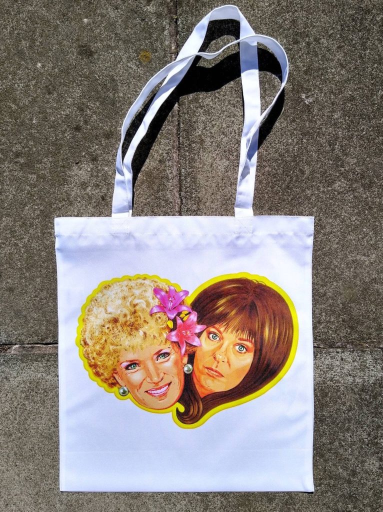 A tote bag featuring Kath and Kim. (Etsy/helloVONK)