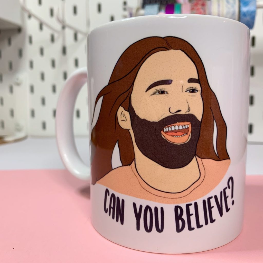 The "can you believe?" mug. (AlbiArtsAus/Etsy)