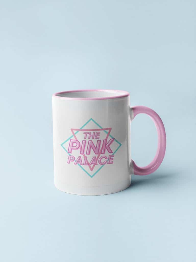 The 80s style Pink Palace logo is also available on tote bags and t-shirts. (ThirstyStore/Etsy)