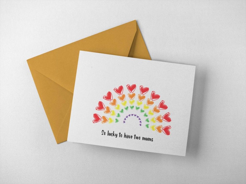 A rainbow of hearts Mother's Day card. (SaffronDesignsGB/Etsy)