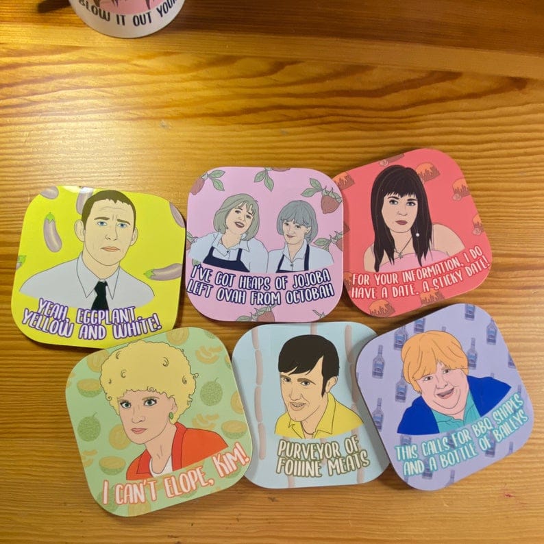 A coaster set featuring all the characters from the show. (EtsyAlbiArtsAus)
