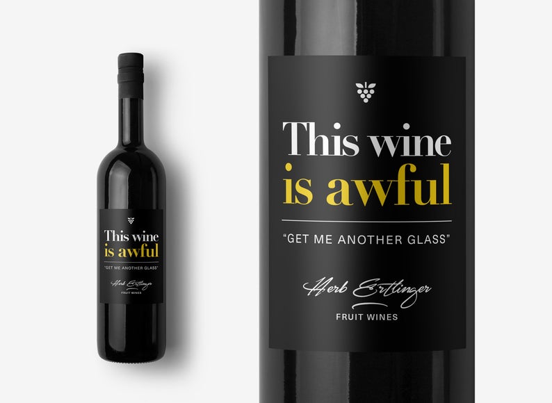 A "This wine is awful" label. (SignalGoods/Etsy)