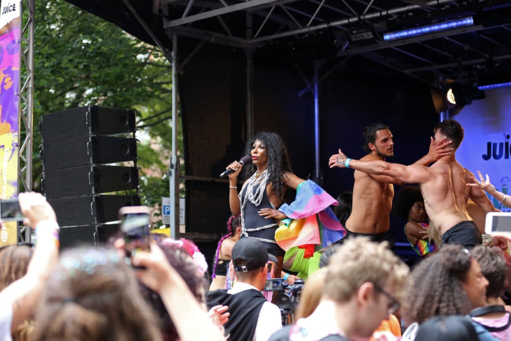 Sinitta performs at the World Area during Pride in London 2019 on July 06, 2019 in London, England