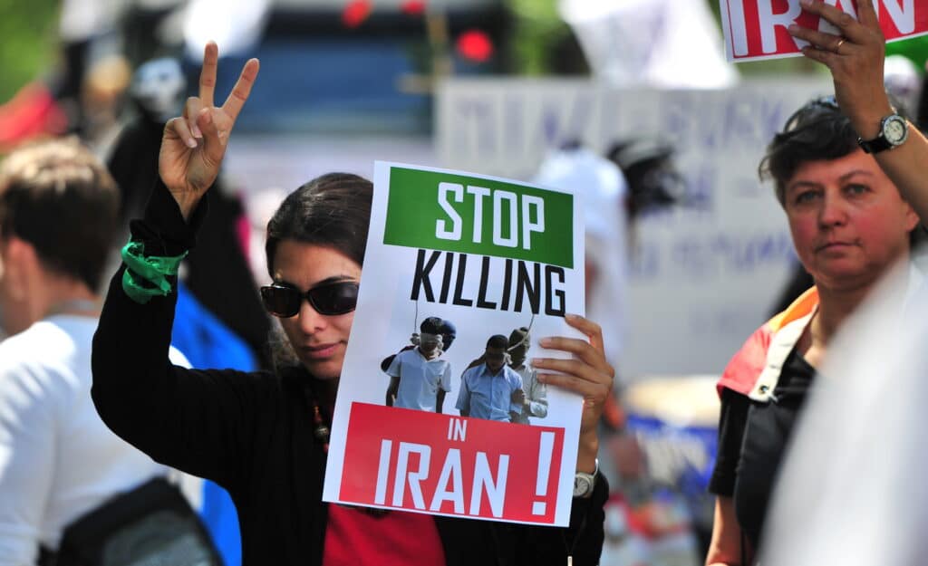 Women demonstrate against the situation in Iran during the Christopher Street Day (CSD) LGBT+ Pride