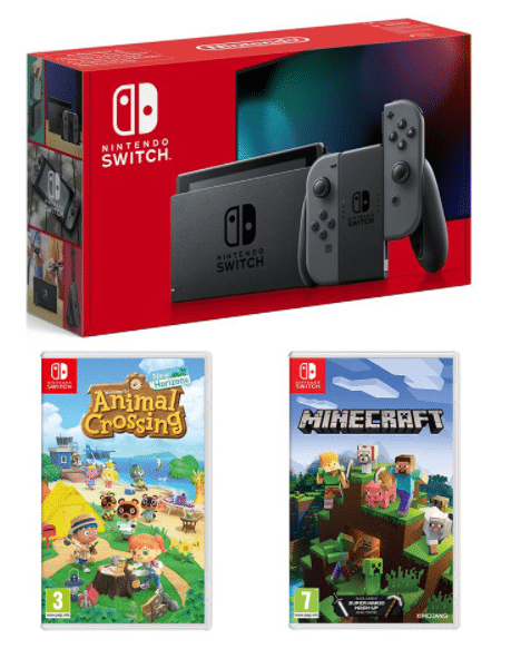 The Nintendo Switch console bundle with Animal Crossing and Minecraft.