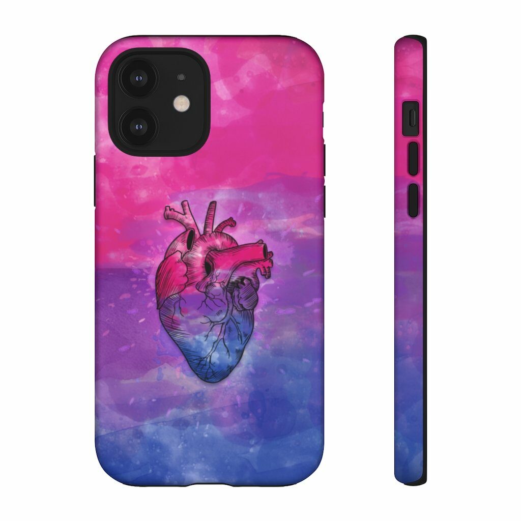 A phone case with the colours of the bi flag. (PinkNews Shop)