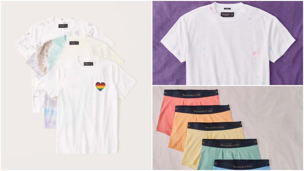 The Abercrombie and Fitch Pride collection features tie-dye pieces and rainbow underwear. (abercrombie.com)