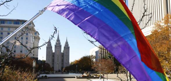 Pride flag flies Historic Mormon Temple