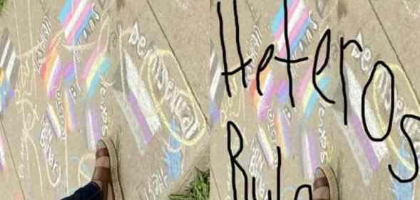 Sartartia Middle School teacher texas chalk art heteros rule LGBT pride lags