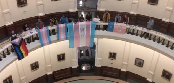 Activists trans pride flag Texas