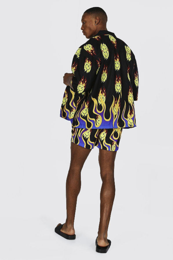 The flame design swim shorts from Boohoo.