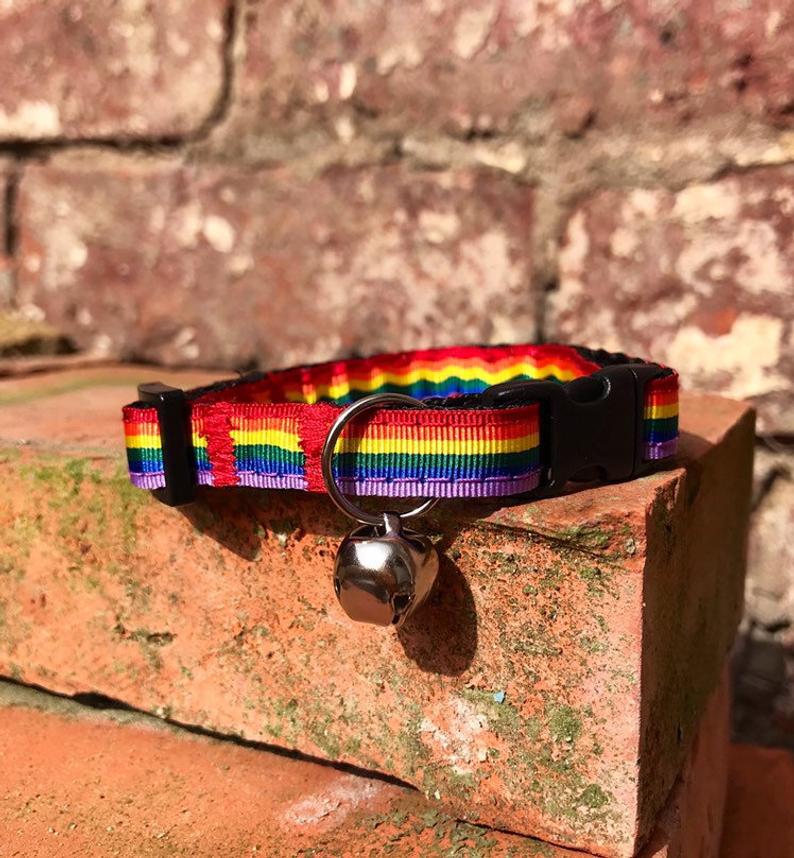 A rainbow cat collar. (Etsy/zukiestyle)