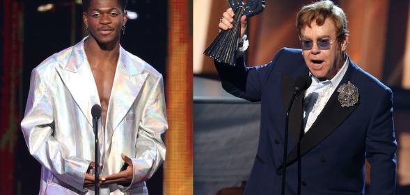 Lil Nas X and Elton John at the 2021 iHeartRadio Music Awards