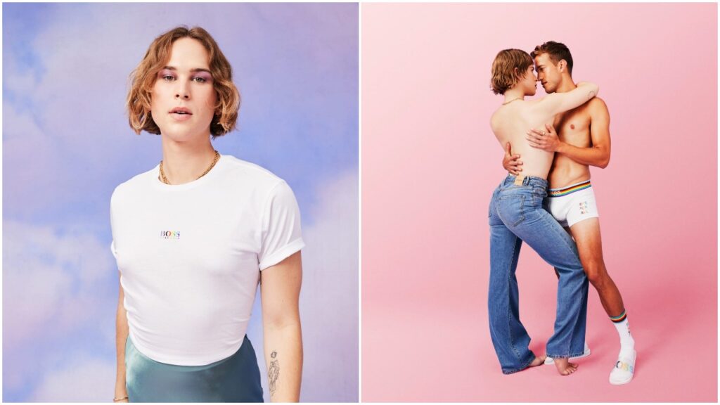 Tommy Dorfman and Peter Zurkuhlen star in the Hugo Boss Pride collection campaign. (BOSS)