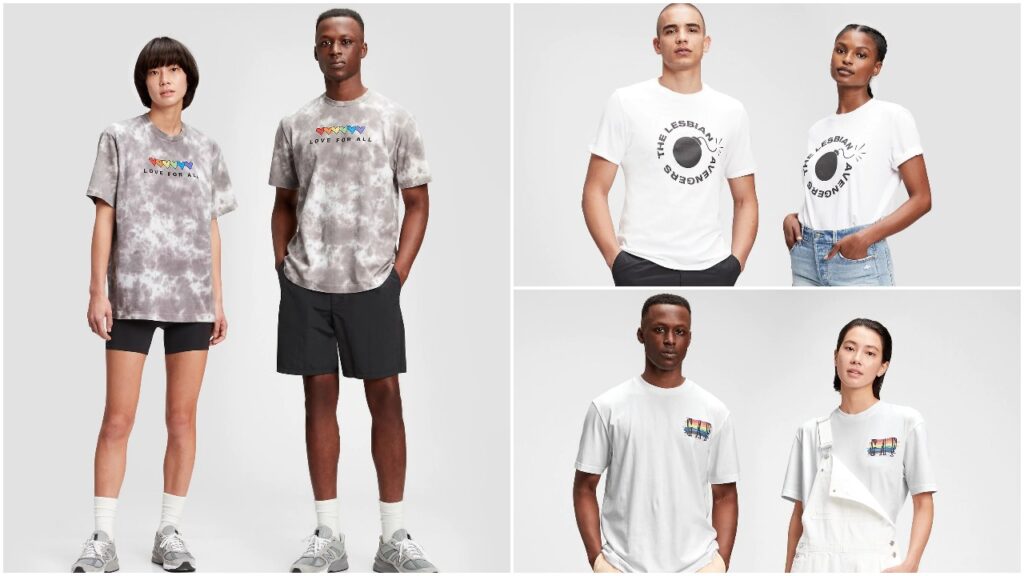 These three t-shirt designs from Gap's Pride collection are available from the UK and US stores. (Gap)