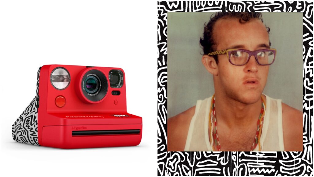 The Now Instant Camera and film pack feature black and white motifs inspired by Keith Haring's iconic art work. (© Keith Haring Foundation. Licensed by Artestar, New York)