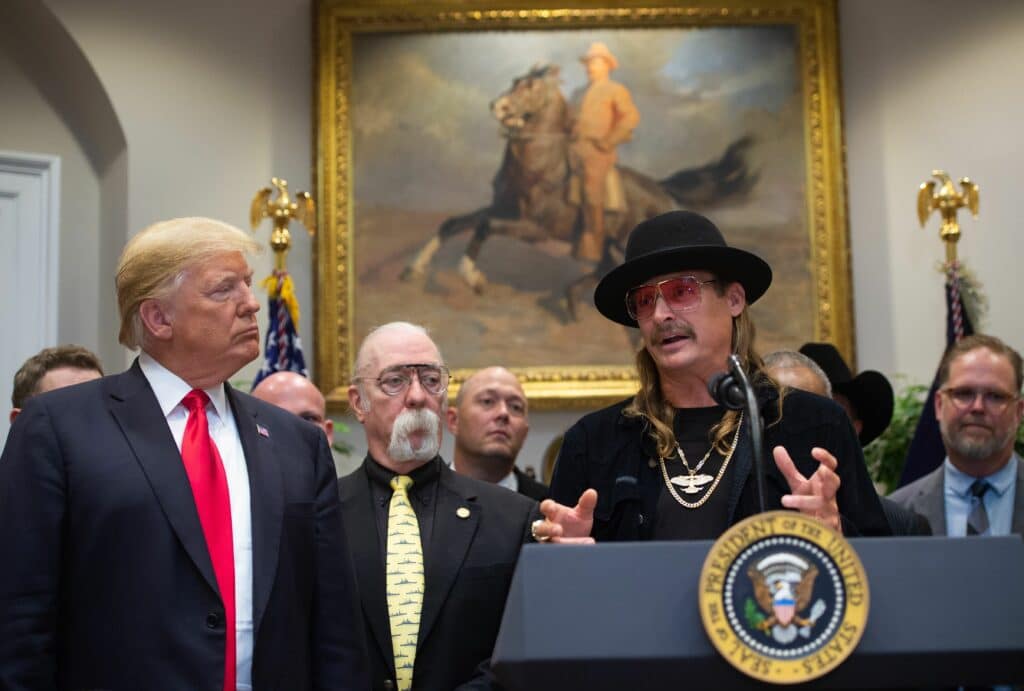 Donald Trump shakes hands with musician Kid Rock