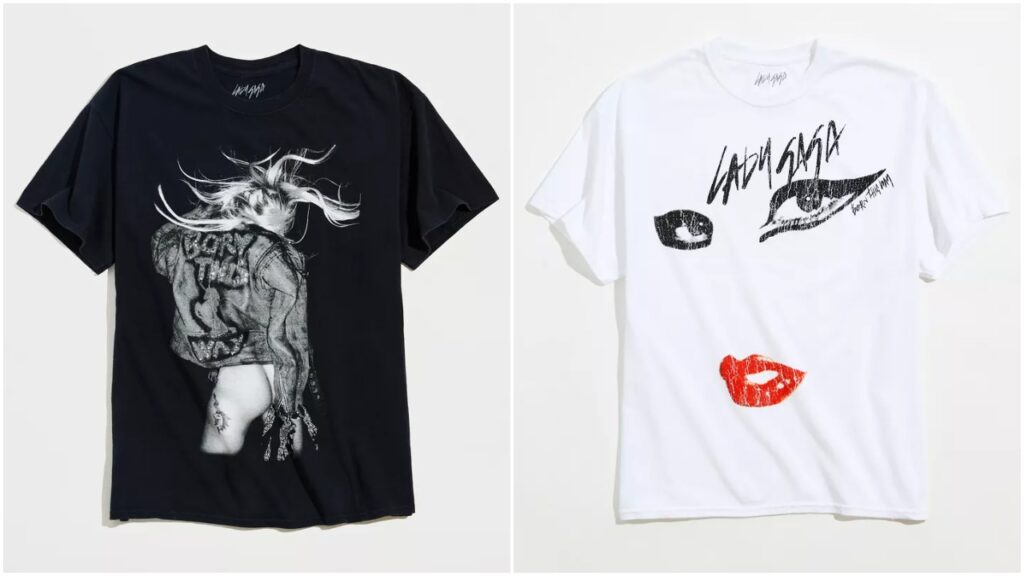 Two of the limited edition t-shirts from the Born This Way 10th anniversary collection. (Urban Outfitters)