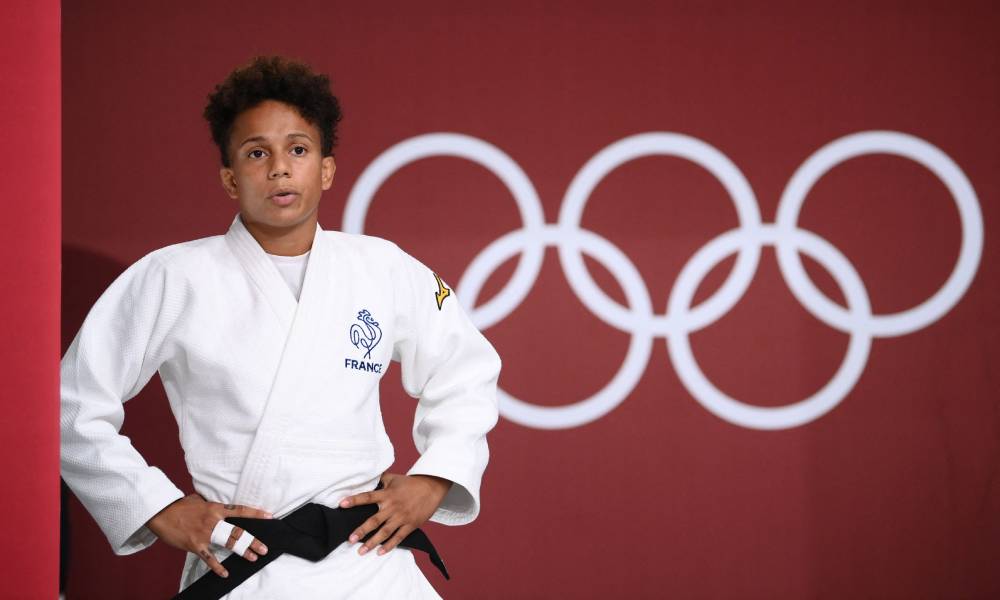 France's Amandine Buchard gets ready for the judo women's -52kg final bout during the Tokyo 2020 Olympic Games