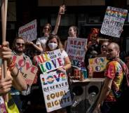 LGBT+ demonstrators march during annual Pride parade in Budapest, Hungary