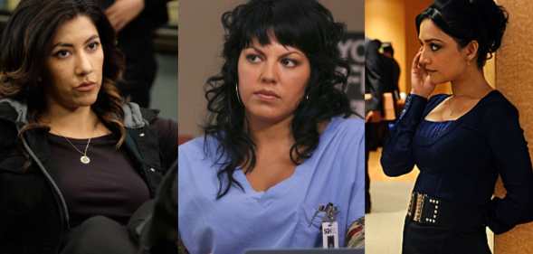 Stephanie Beatriz as Rosa Diaz in Brooklyn Nine-Nine, Sara Ramirez as Callie Torres in Grey's Anatomy and Archie Panjabi as Kalinda Sharma in The Good Wife